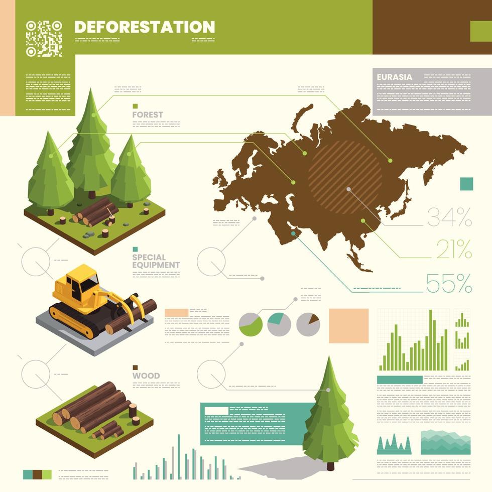 set di infografica sulla deforestazione vettore