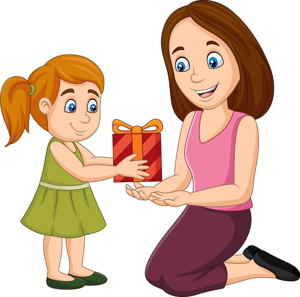 bambina che dà una confezione regalo a sua madre vettore