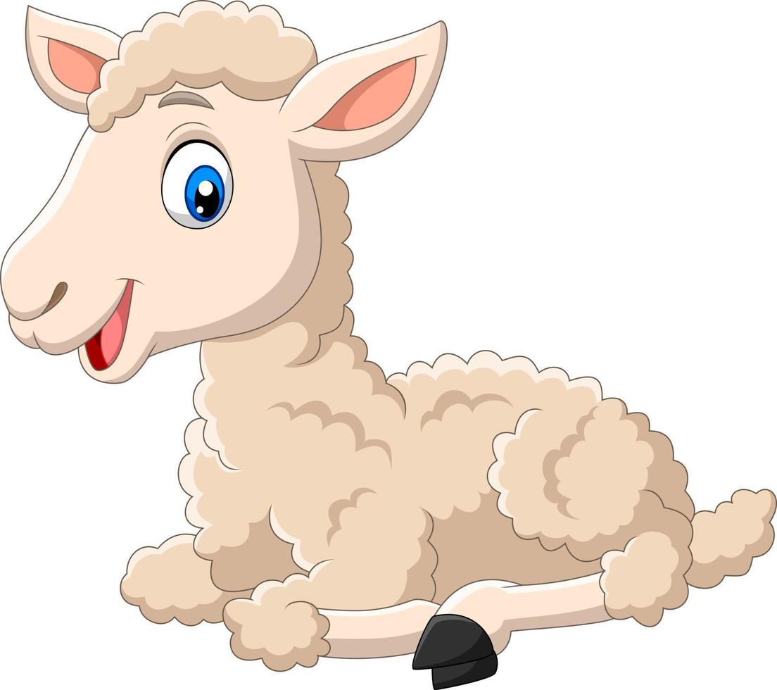 cartone animato felice agnello seduto isolato su sfondo bianco vettore