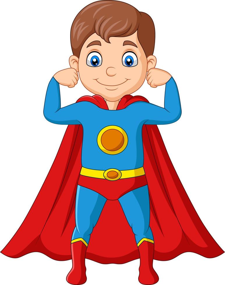 cartone animato felice supereroe ragazzo in posa vettore