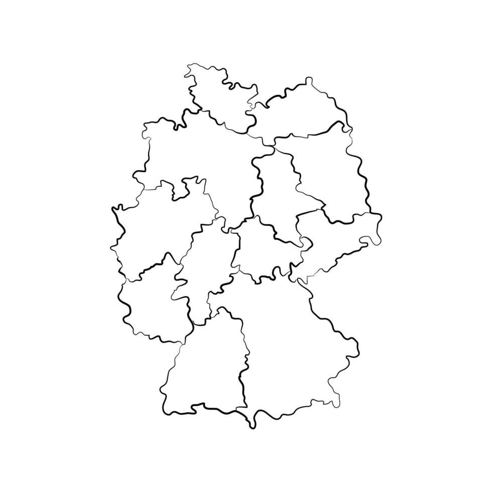 mappa della germania con regioni su sfondo bianco vettore