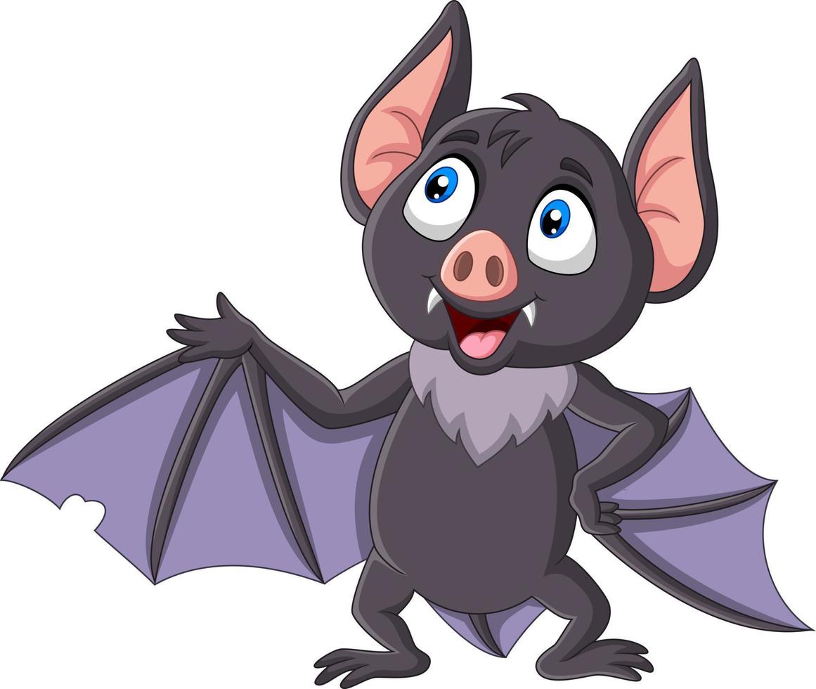 simpatico cartone animato pipistrello sventolando isolato su sfondo bianco vettore