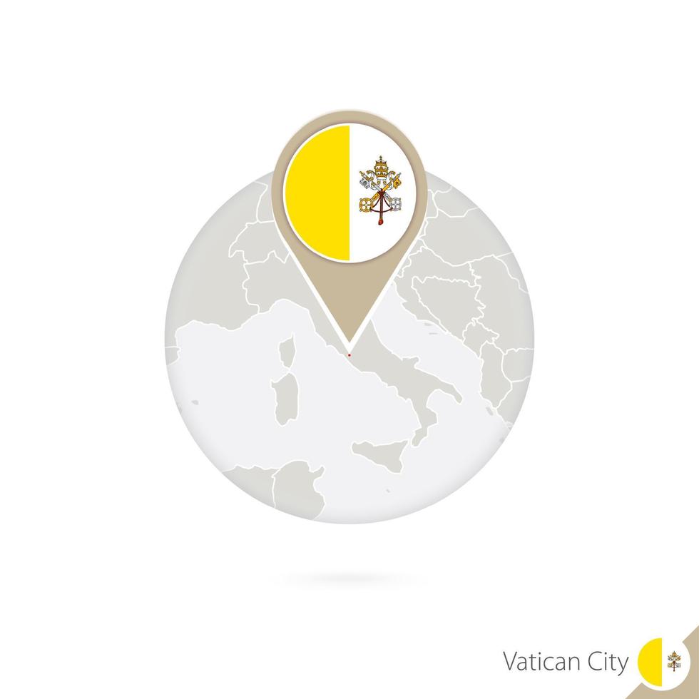 mappa e bandiera della città del vaticano in cerchio. mappa della città del vaticano, bandiera della città del vaticano. mappa della città del vaticano nello stile del globo. vettore