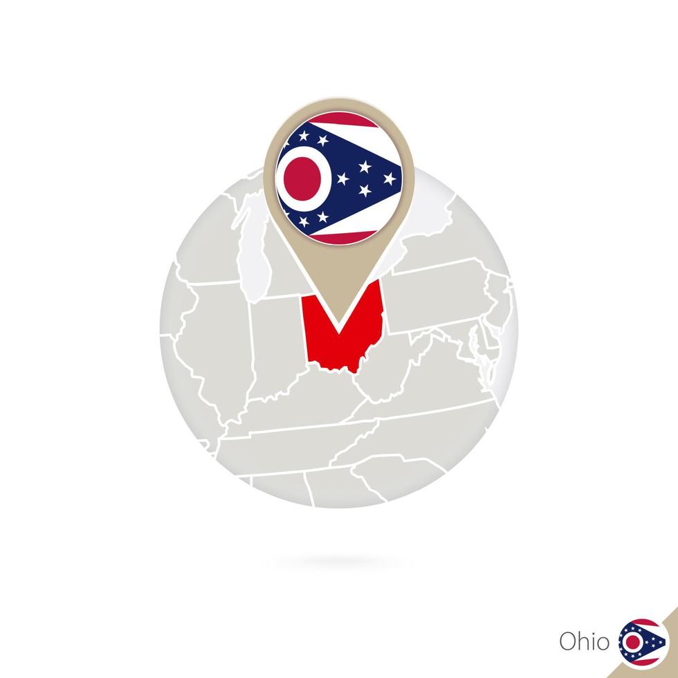 mappa dello stato dell'Ohio e bandiera in cerchio. mappa dell'Ohio, bandiera dell'Ohio. mappa dell'Ohio nello stile del globo. vettore
