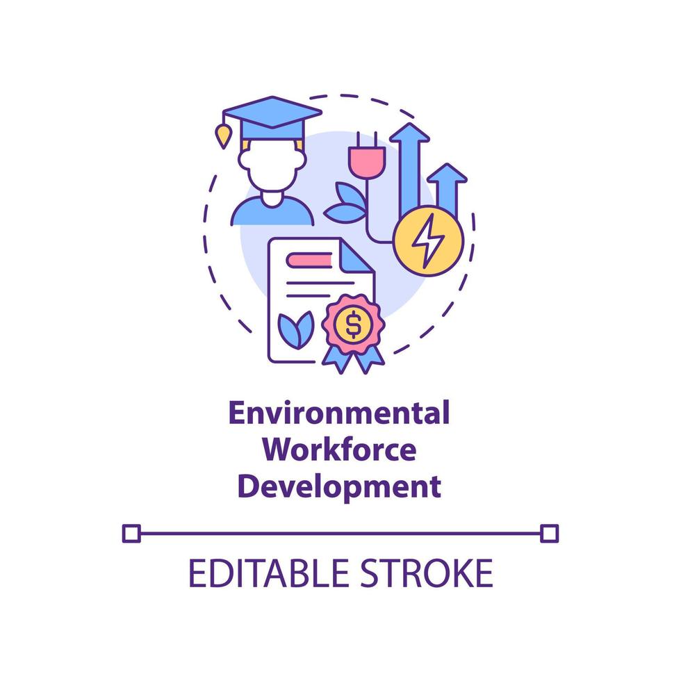 icona del concetto di sviluppo della forza lavoro ambientale. sovvenzioni federali per l'illustrazione della linea sottile dell'idea astratta della formazione tecnica. disegno di contorno isolato. tratto modificabile. vettore