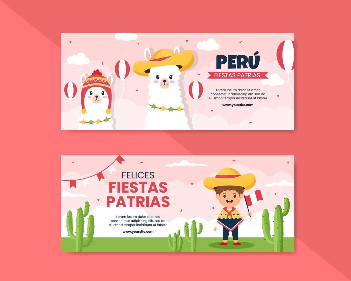fiestas patrias perù modello di copertina social media piatto cartone animato sfondo illustrazione vettoriale