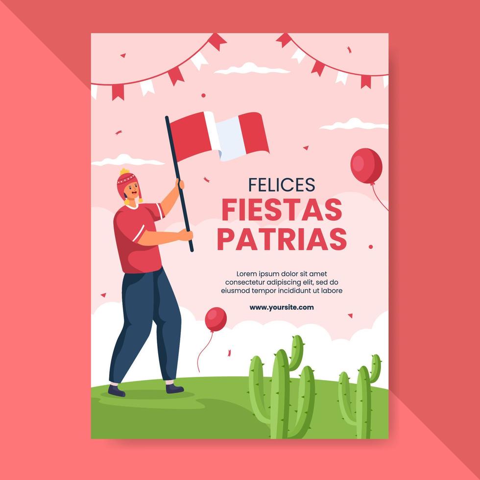 fiestas patrias perù banner orizzontale modello social media piatto cartone animato sfondo illustrazione vettoriale