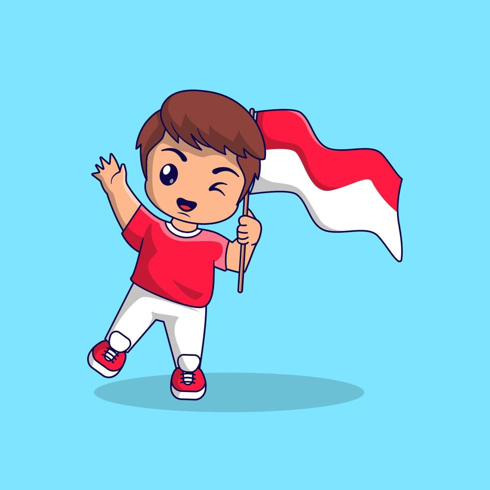 simpatica mascotte del giorno dell'indipendenza dell'indonesia 17 agosto vettore