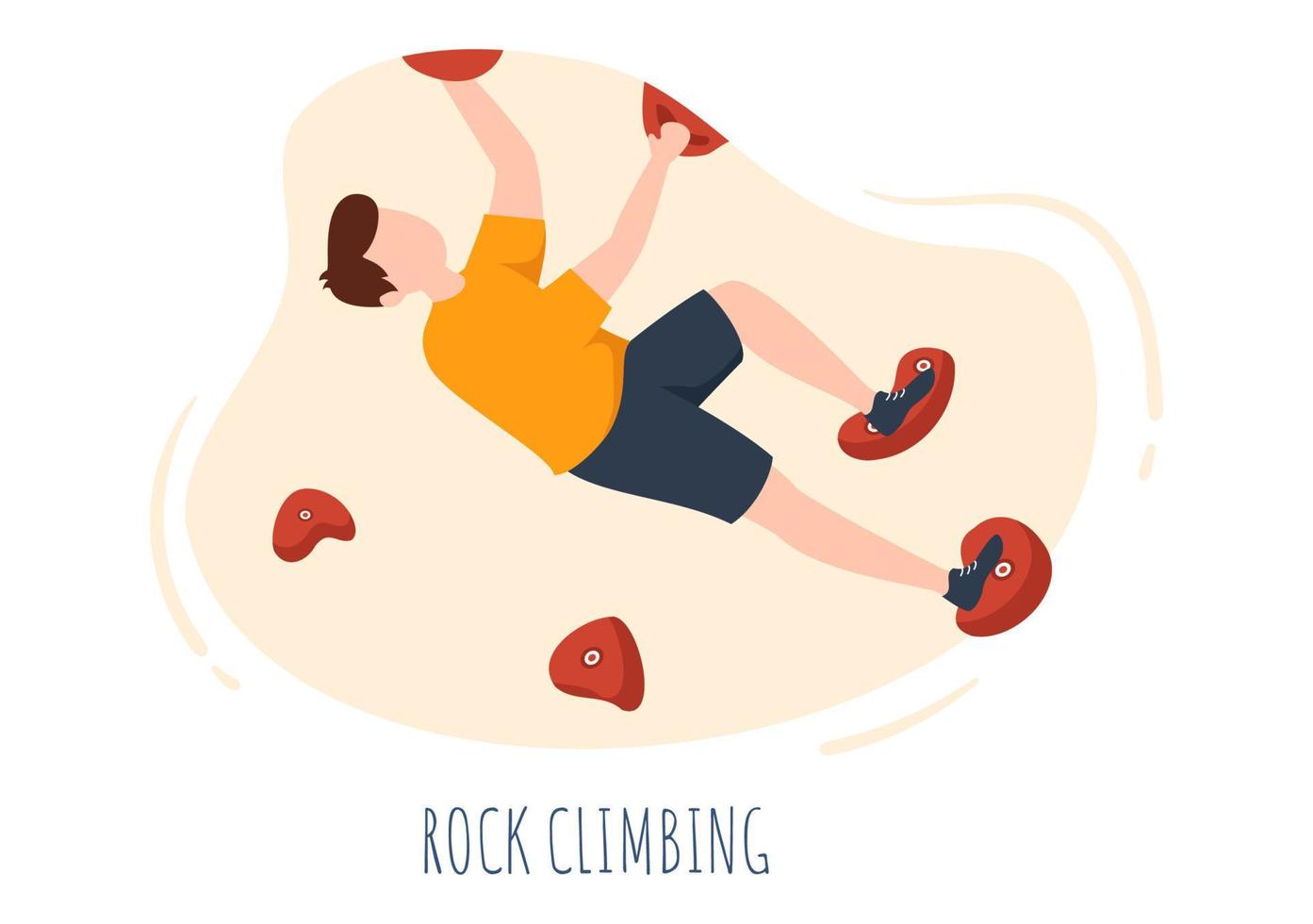l'arrampicata su roccia con lo scalatore si arrampica sulla parete di sportivi estremi e sportive nell'illustrazione piana del fondo del fumetto vettore