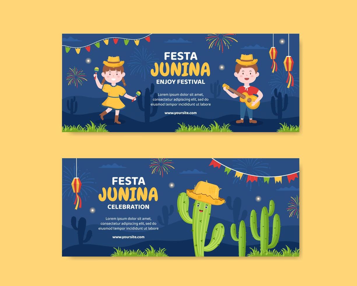 festa junina festival banner modello social media piatto cartone animato sfondo illustrazione vettoriale