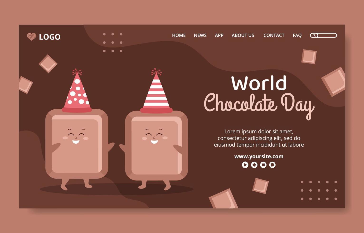 felice giorno del cioccolato social media landing page modello piatto cartone animato sfondo illustrazione vettoriale