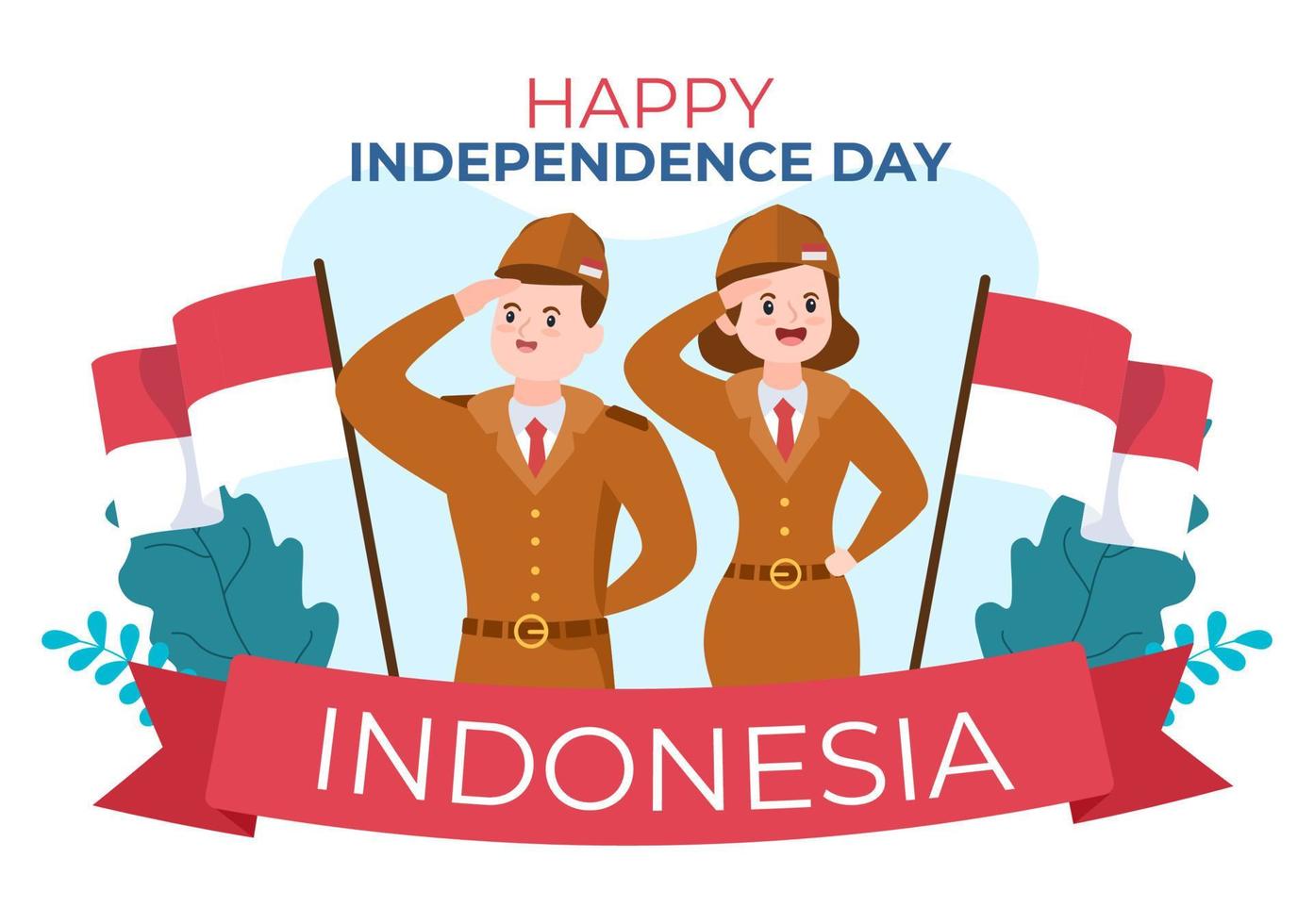 festa dell'indipendenza dell'indonesia il 17 agosto con i giochi tradizionali, il bianco rosso della bandiera e il carattere della gente nell'illustrazione sveglia piana del fondo del fumetto vettore