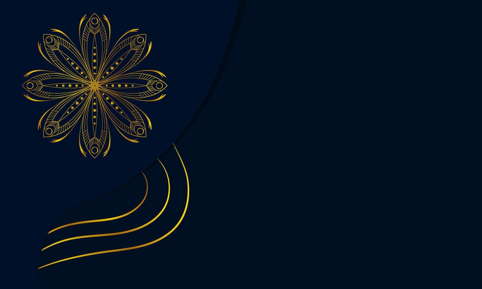 design per volantino, invito, biglietto di auguri. banner con posto per il testo. mandala d'oro su sfondo blu scuro. illustrazione vettoriale