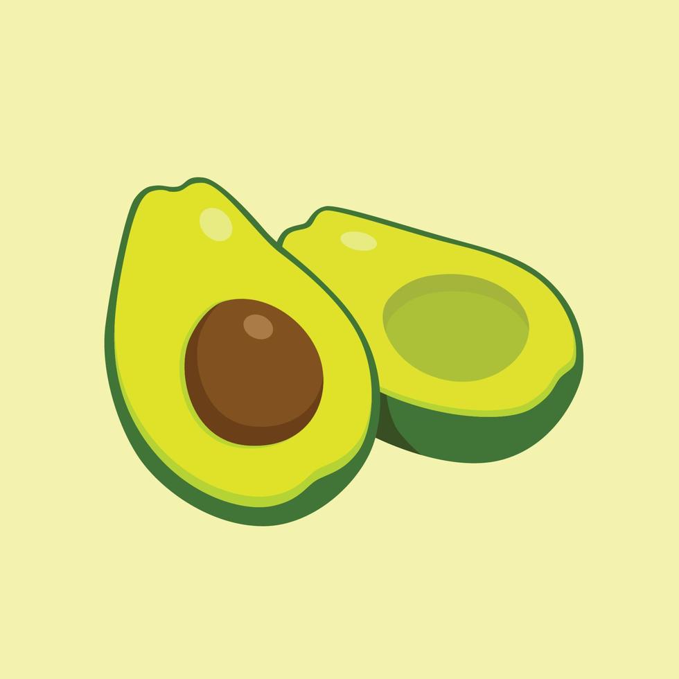 illustrazione di avocado vettoriale piatto. avocado intero e tagliato isolato su sfondo bianco.
