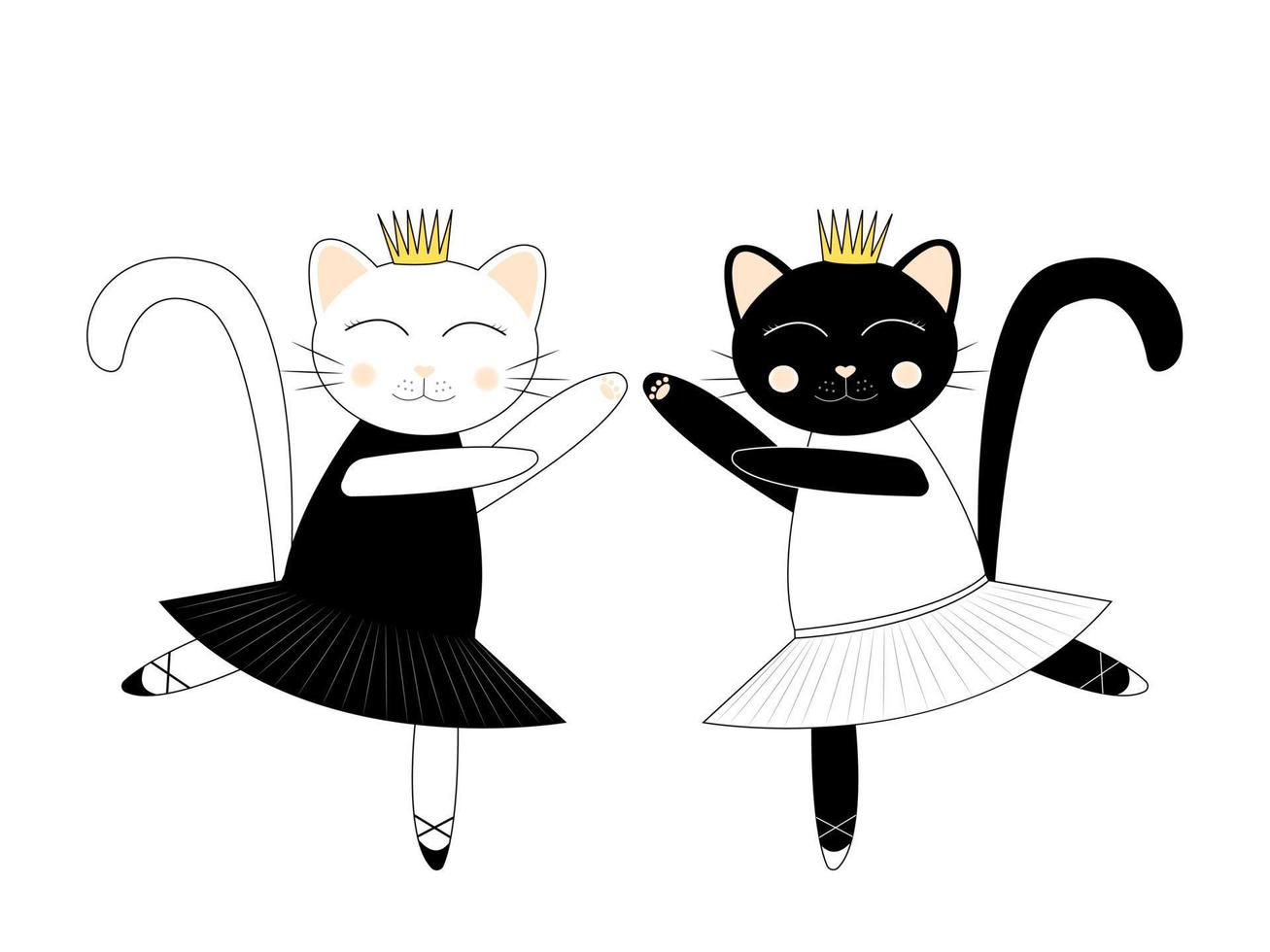 simpatici personaggi dei cartoni animati. gatti ballerina bianchi e neri. balletto del lago dei cigni illustrazione vettoriale isolato su sfondo bianco