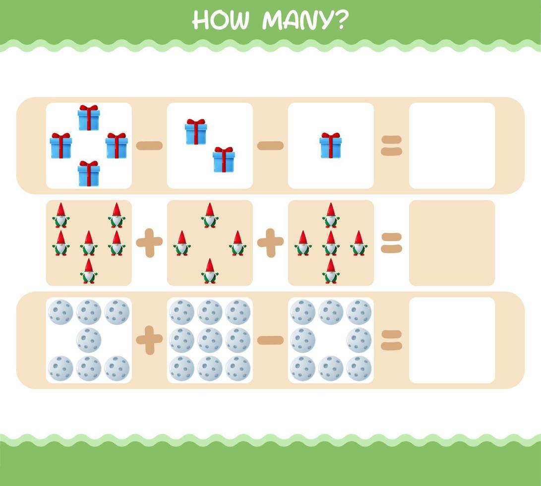 quanti cartoni animati di natale. gioco di conteggio gioco educativo per bambini e bambini in età prescolare vettore