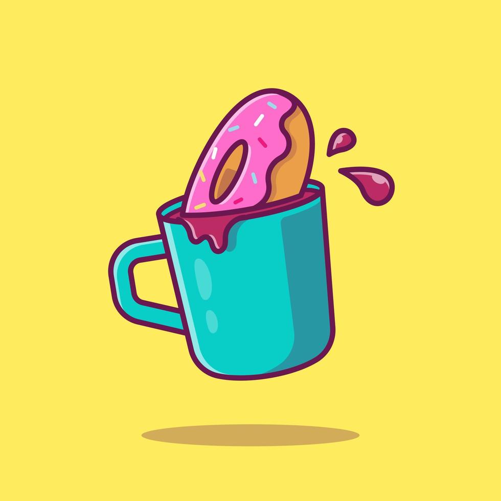 caffè caldo con illustrazione dell'icona di vettore della ciambella. cibo e bevande icona concetto isolato vettore premium. stile cartone animato piatto