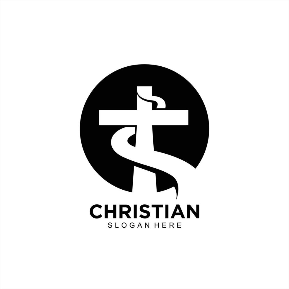 disegno del logo a croce per il vettore di design semplice della comunità cristiana
