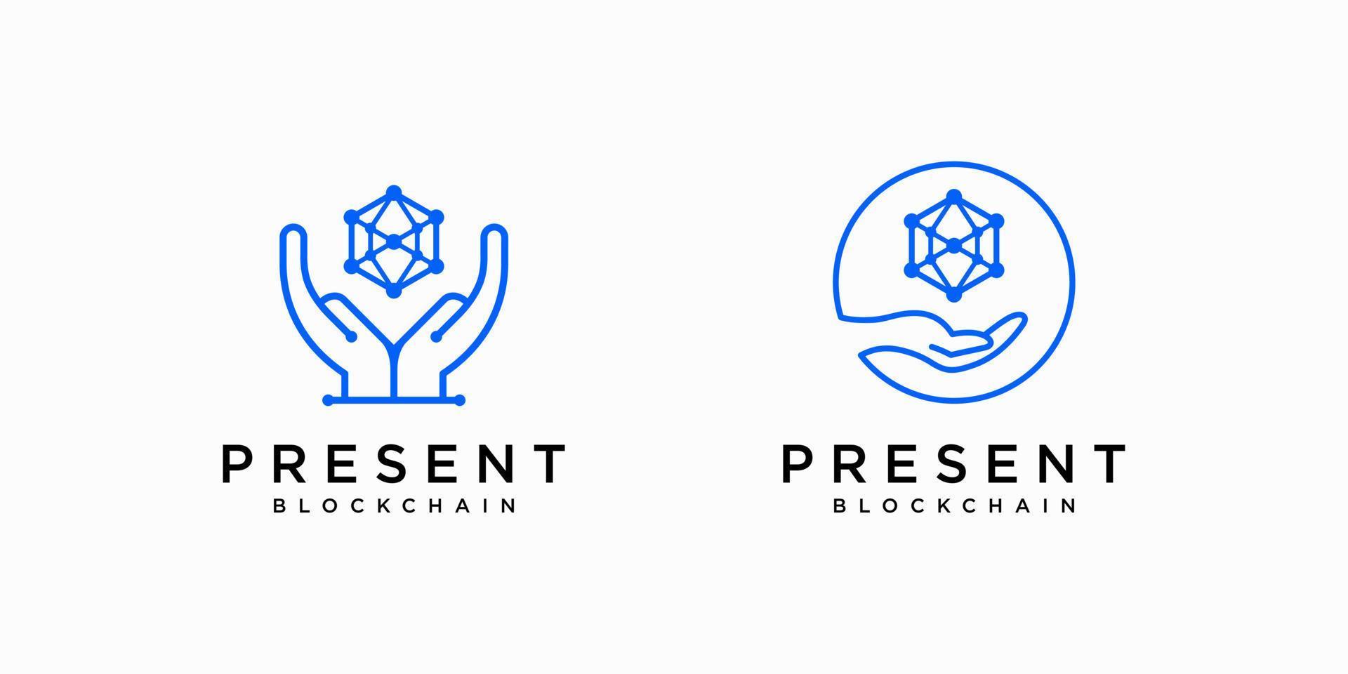 set di tecnologia manuale blockchain digitale esagono collegare criptovaluta connessione vettore logo design