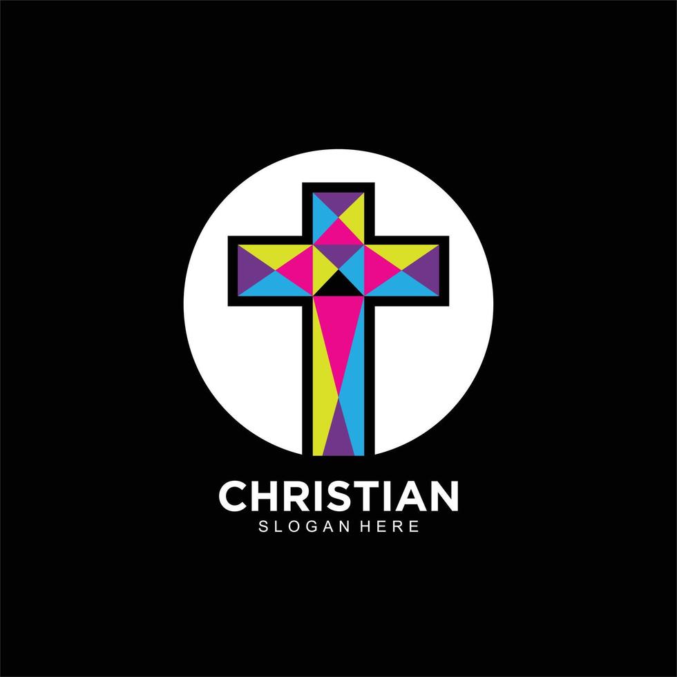 logo croce per comunità cristiana con concetto di mosaico vettore