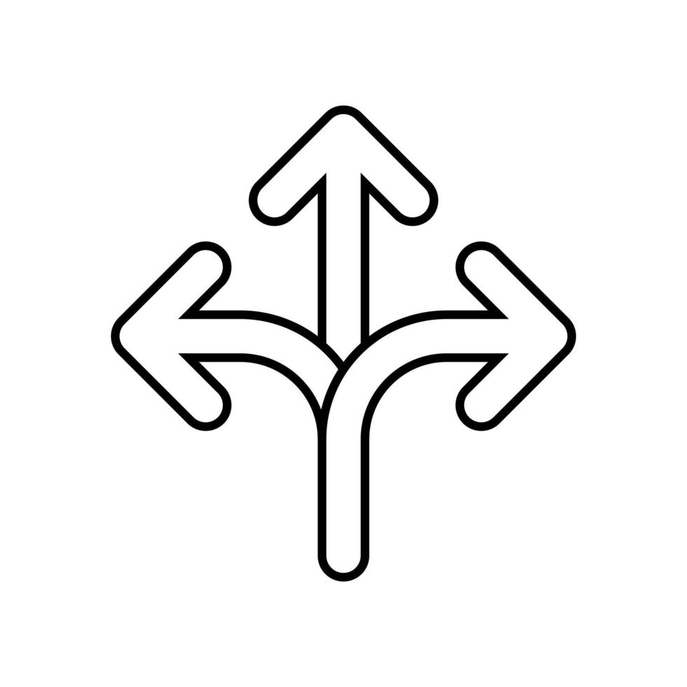 vettore dell'icona della freccia di direzione a tre vie in stile linea