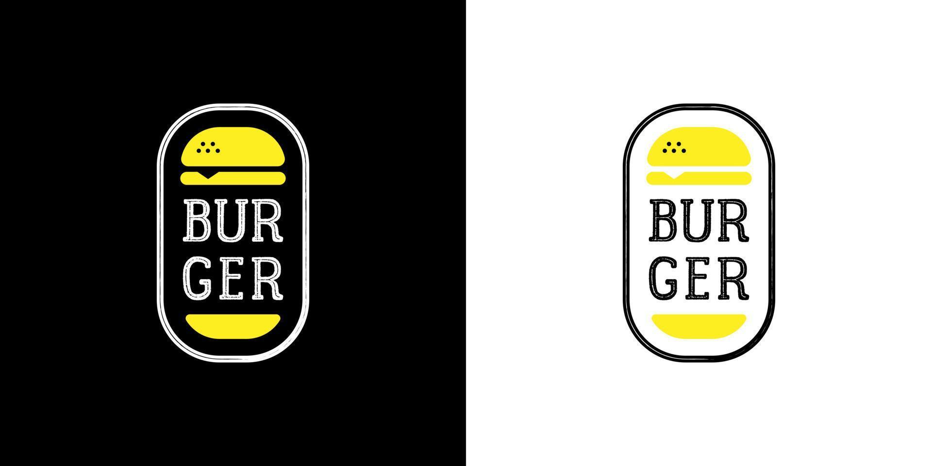 vettore di progettazione del logo del bollo dell'etichetta del distintivo dell'emblema dell'hamburger piatto