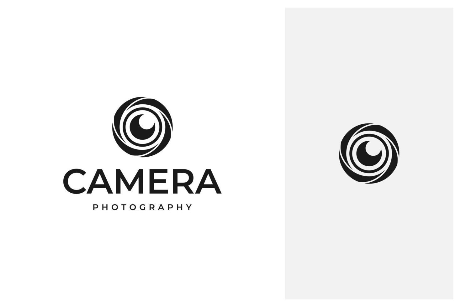 design del logo vettoriale dell'obiettivo della fotocamera