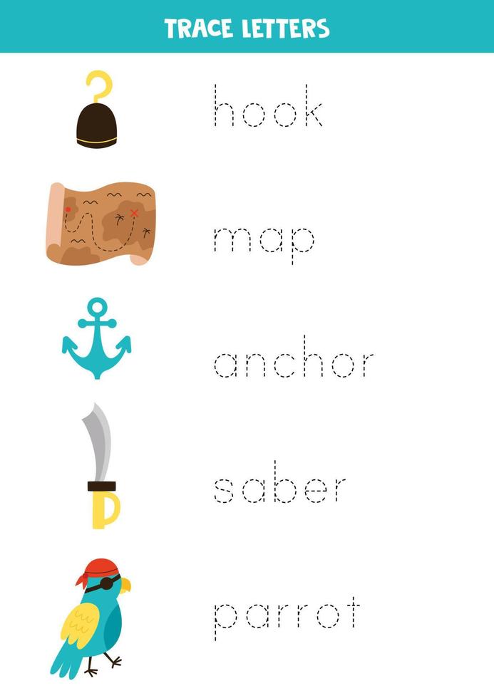 traccia i nomi di simpatici elementi pirata. vettore
