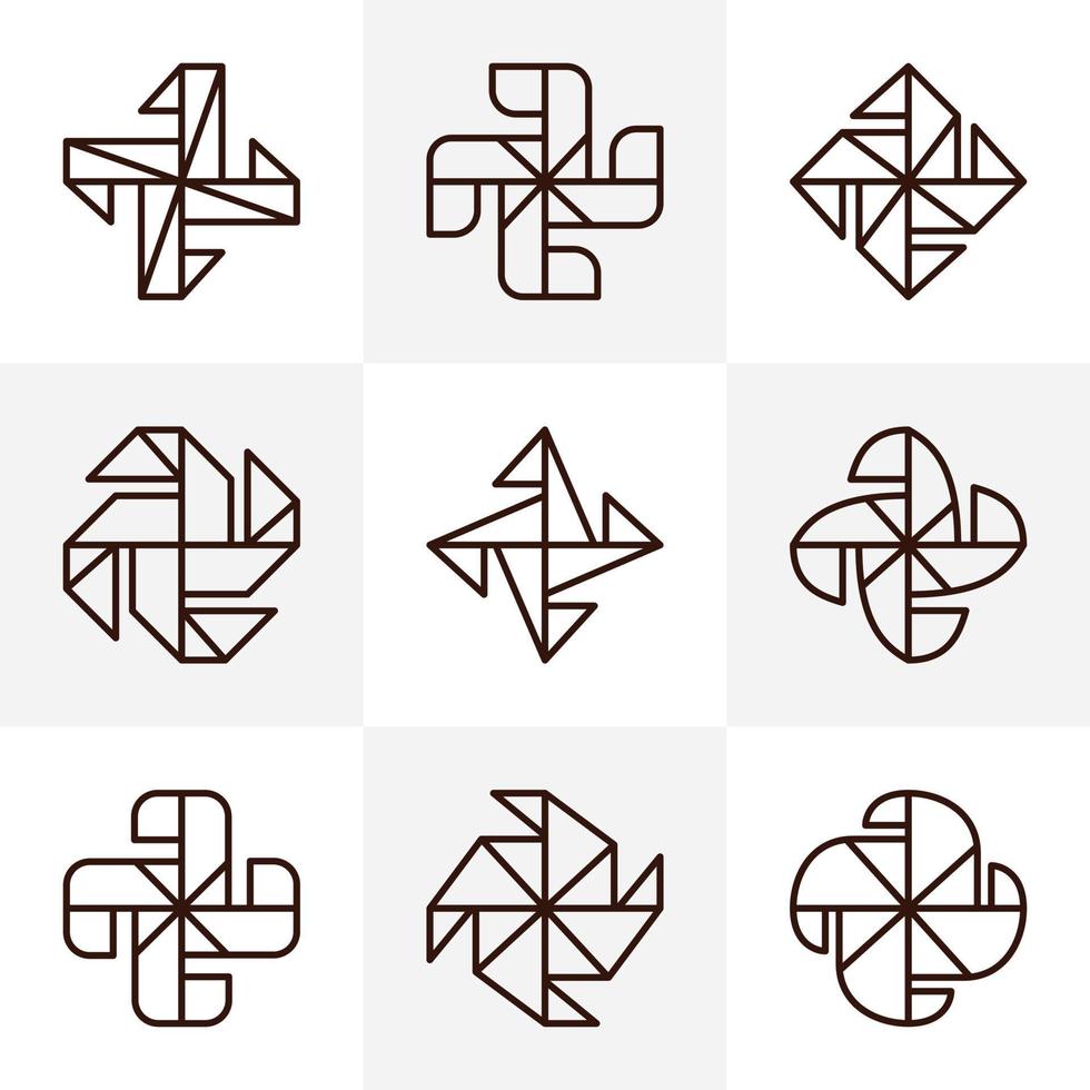 collezione di loghi di pinwheel line art vettore