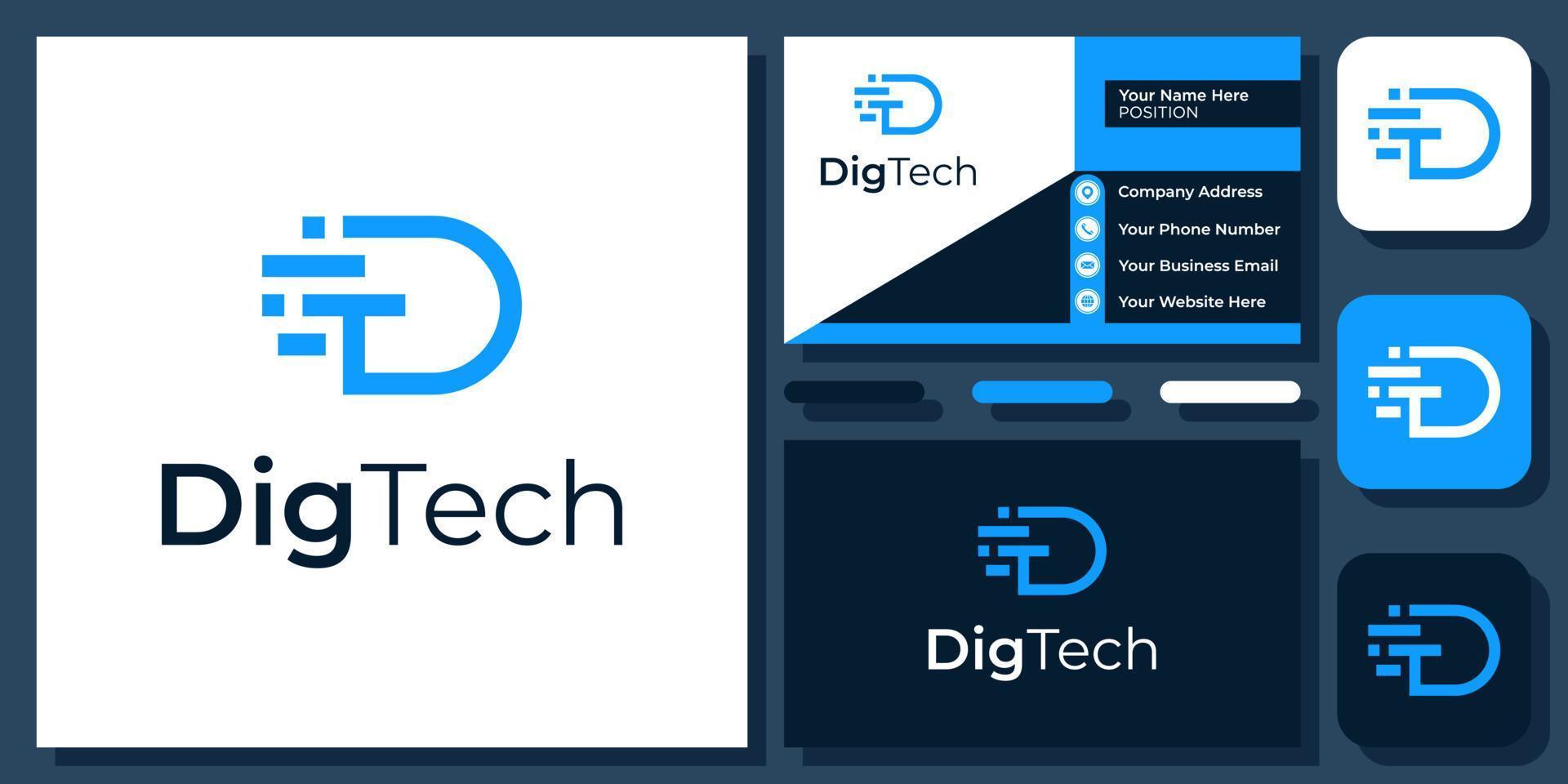 iniziali lettera dt td tecnologia innovazione digitale semplice logo vettoriale design con biglietto da visita