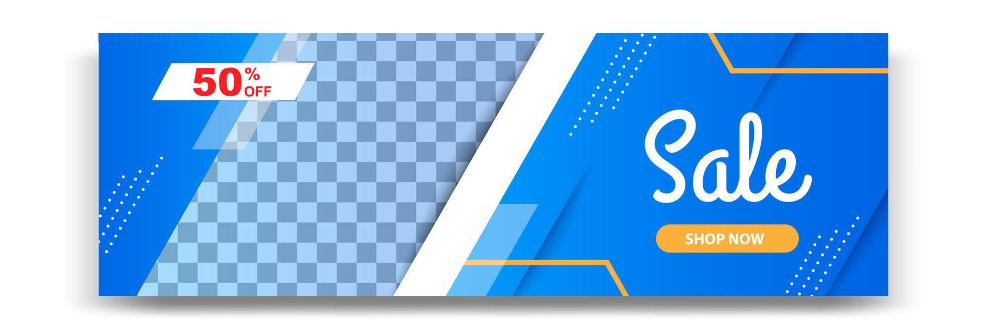 disegno del modello di banner geometrico moderno gradiente astratto in colore blu, giallo, arancione. adatto per la pubblicità e la promozione in post sui social media, blog, web, copertina, intestazione. vettore