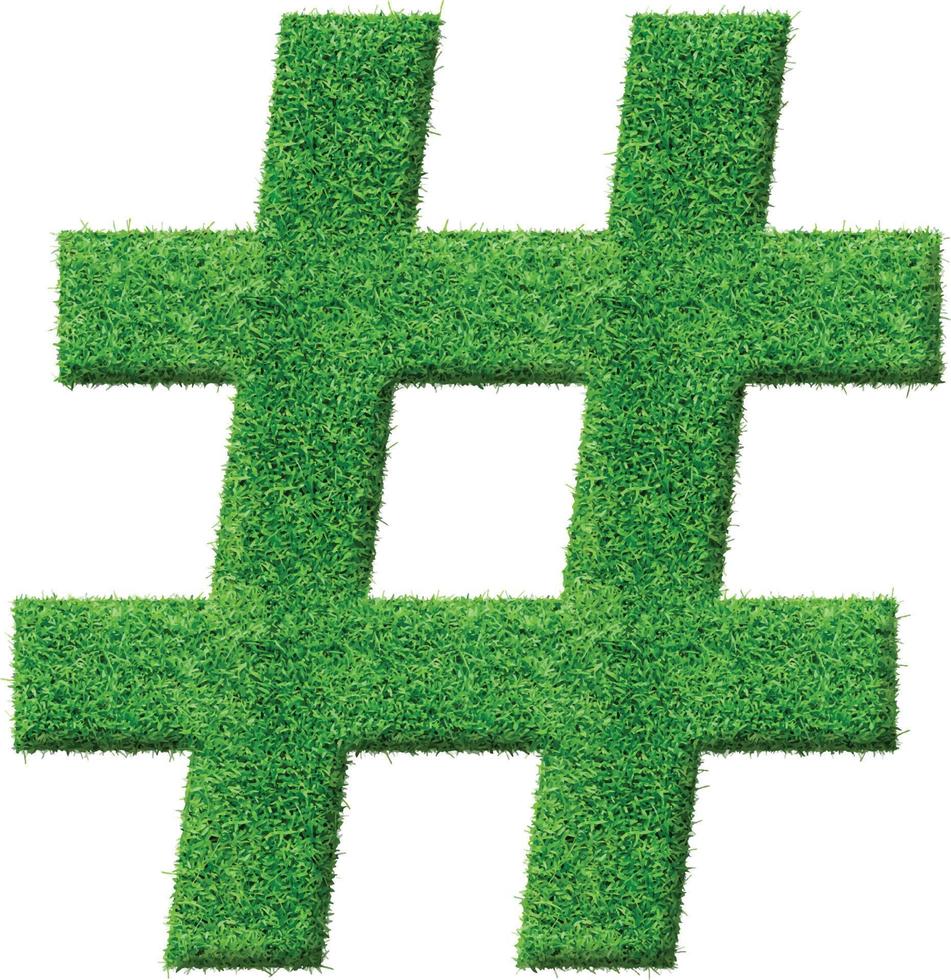 segno di hash testurizzato erba verde, segno di numero, hashtag. simbolo dell'hashtag verde ecologico e naturale, segno numerico, estetica con motivo a erba verde fresca vettore