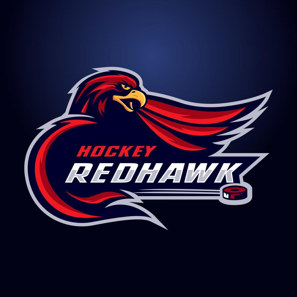 logo della mascotte del falco rosso dell'hockey vettore