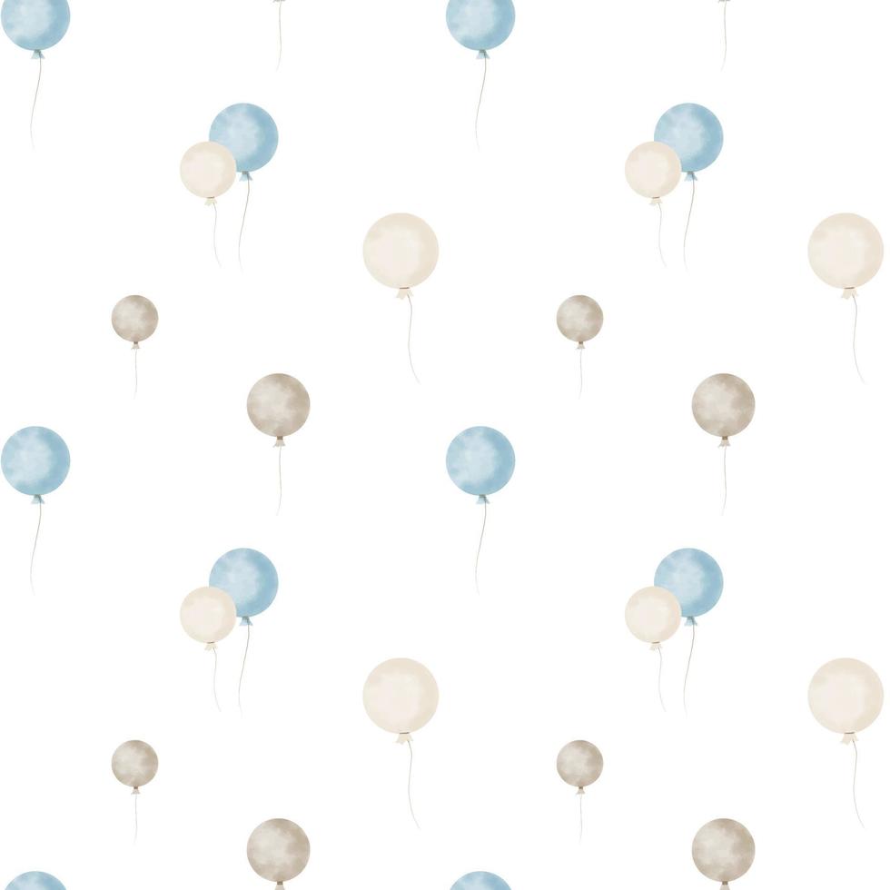 modello senza cuciture con palloncini blu. sfondo vettoriale dipinto a mano ad acquerello per il design tessile del bambino o la festa di compleanno