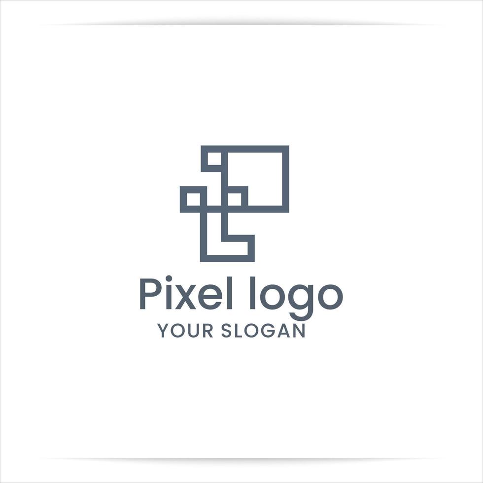 lettera p logo design, dati, pixel, connessione, tecnologia vettoriale