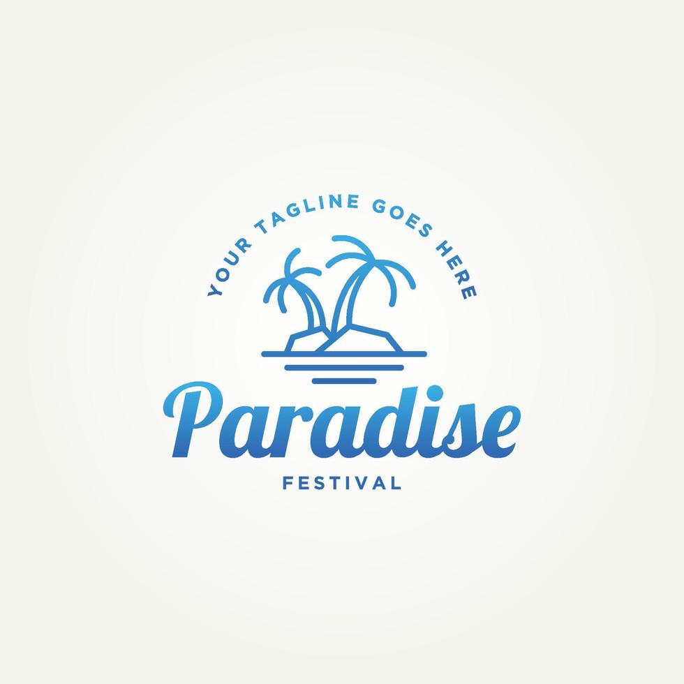 Paradise Beach Island semplice linea arte distintivo logo modello illustrazione vettoriale design. isola da spiaggia minimalista con concetto di logo di pino