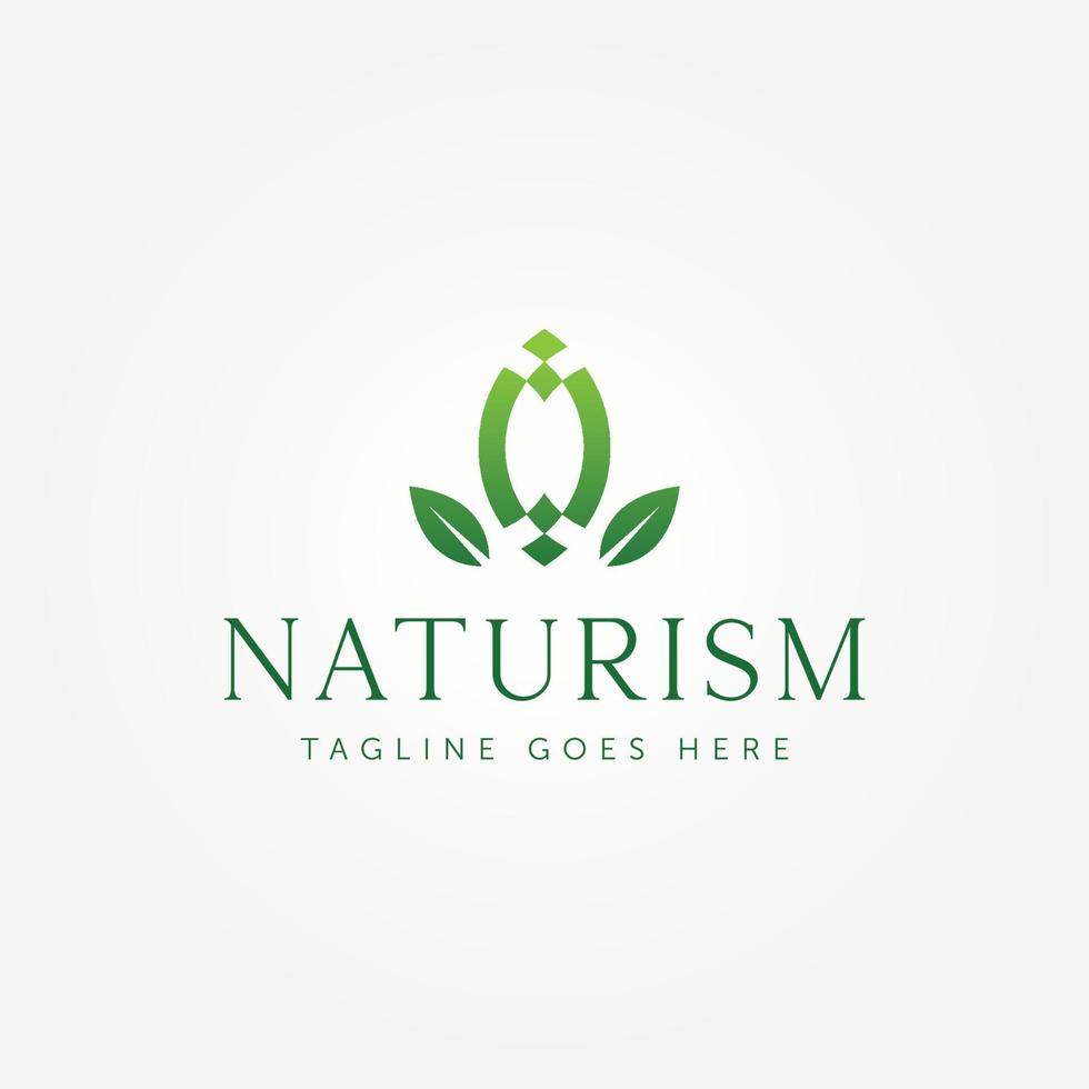 naturismo foglia verde semplice linea arte icona logo modello illustrazione vettoriale design. ecologia astratta minimalista, ambiente, concetto di logo agricolo