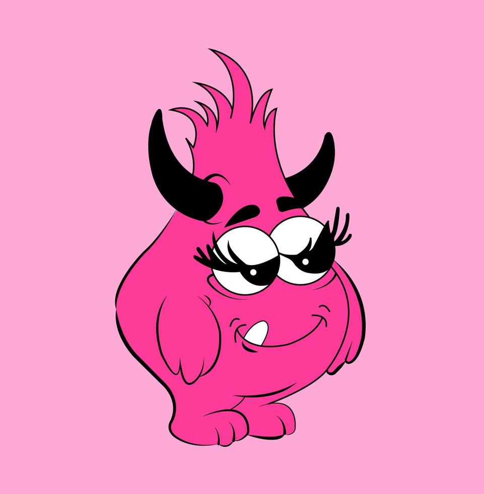 cartone animato piccolo mostro rosa. simpatico set vettoriale di mostri. disegni di personaggi dei cartoni animati di creature. illustrazione di mostri. clip art aliena. collezione grafica di creature raccapriccianti. mostro dagli occhi grandi