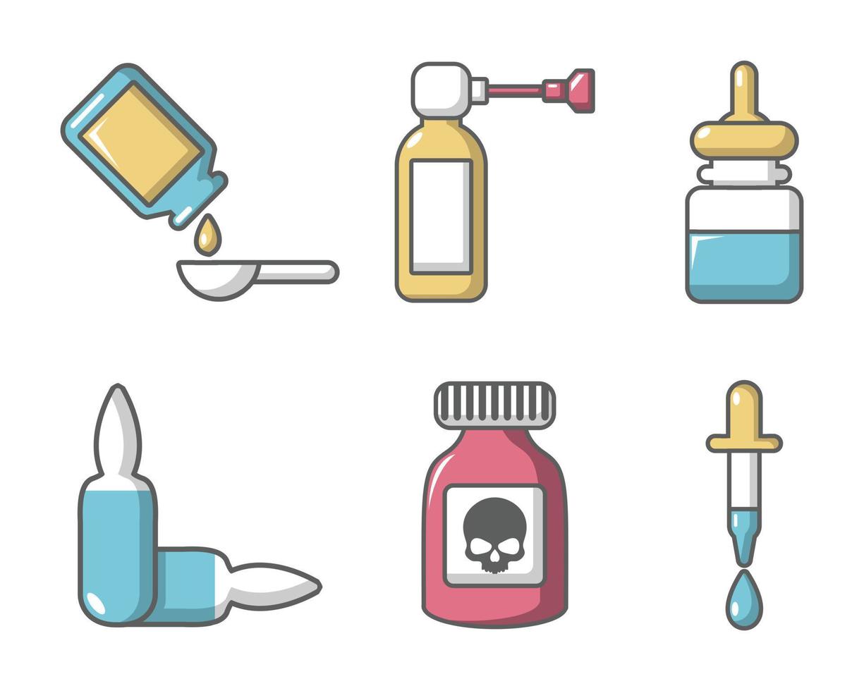set di icone di farmaci, stile cartone animato vettore