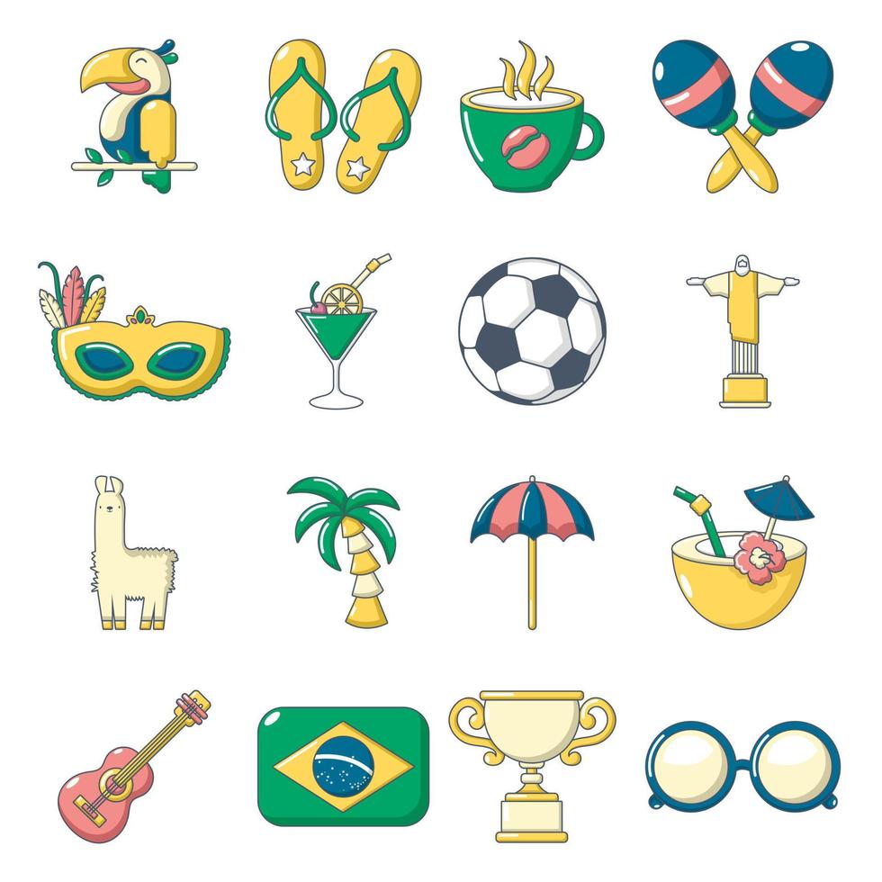 set di icone di viaggio in Brasile, stile cartone animato vettore