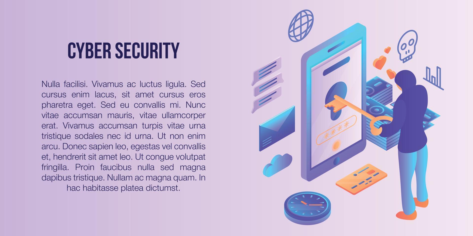 banner del concetto di sicurezza informatica, stile isometrico vettore