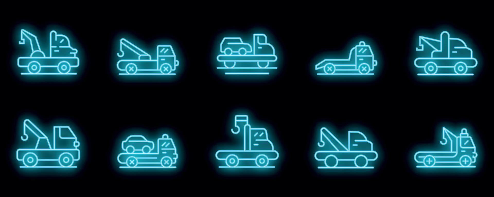 le icone del carro attrezzi impostano il neon vettoriale