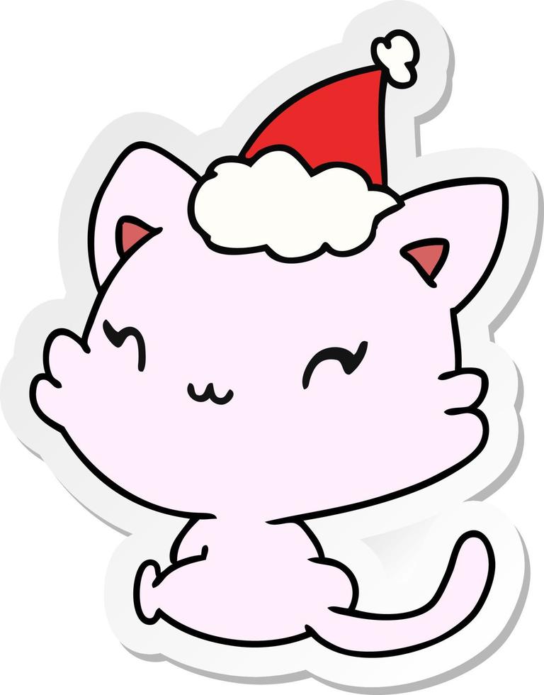 adesivo natalizio cartone animato di gatto kawaii vettore