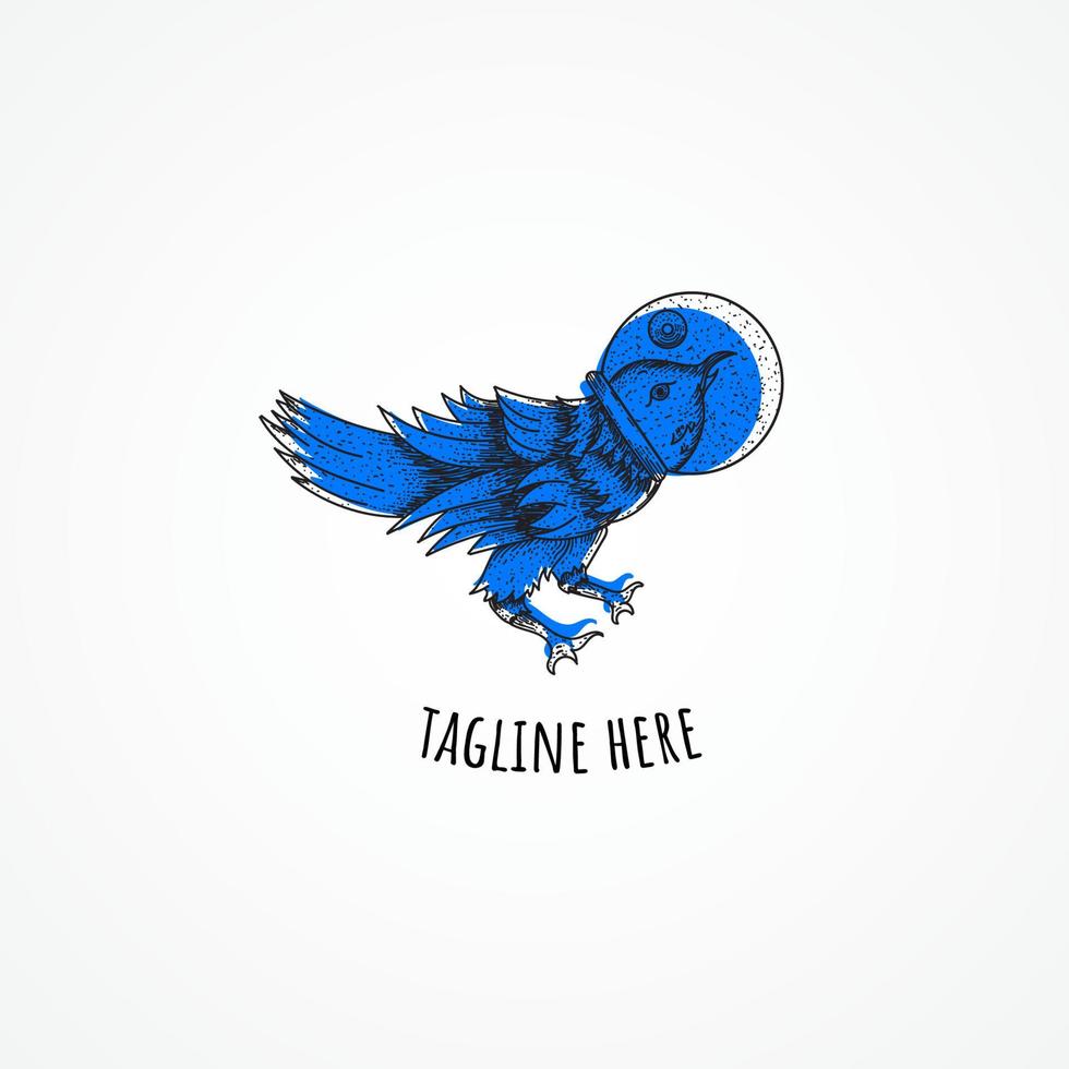 disegnare a mano il logo dell'uccello blu vettore