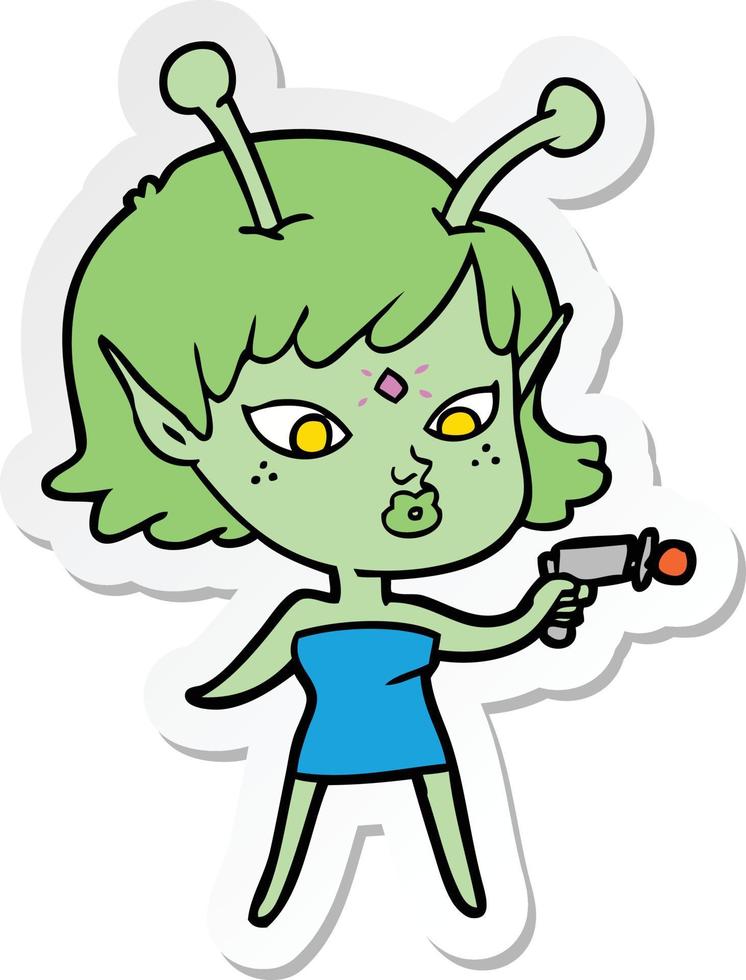 adesivo di una ragazza aliena piuttosto cartone animato vettore