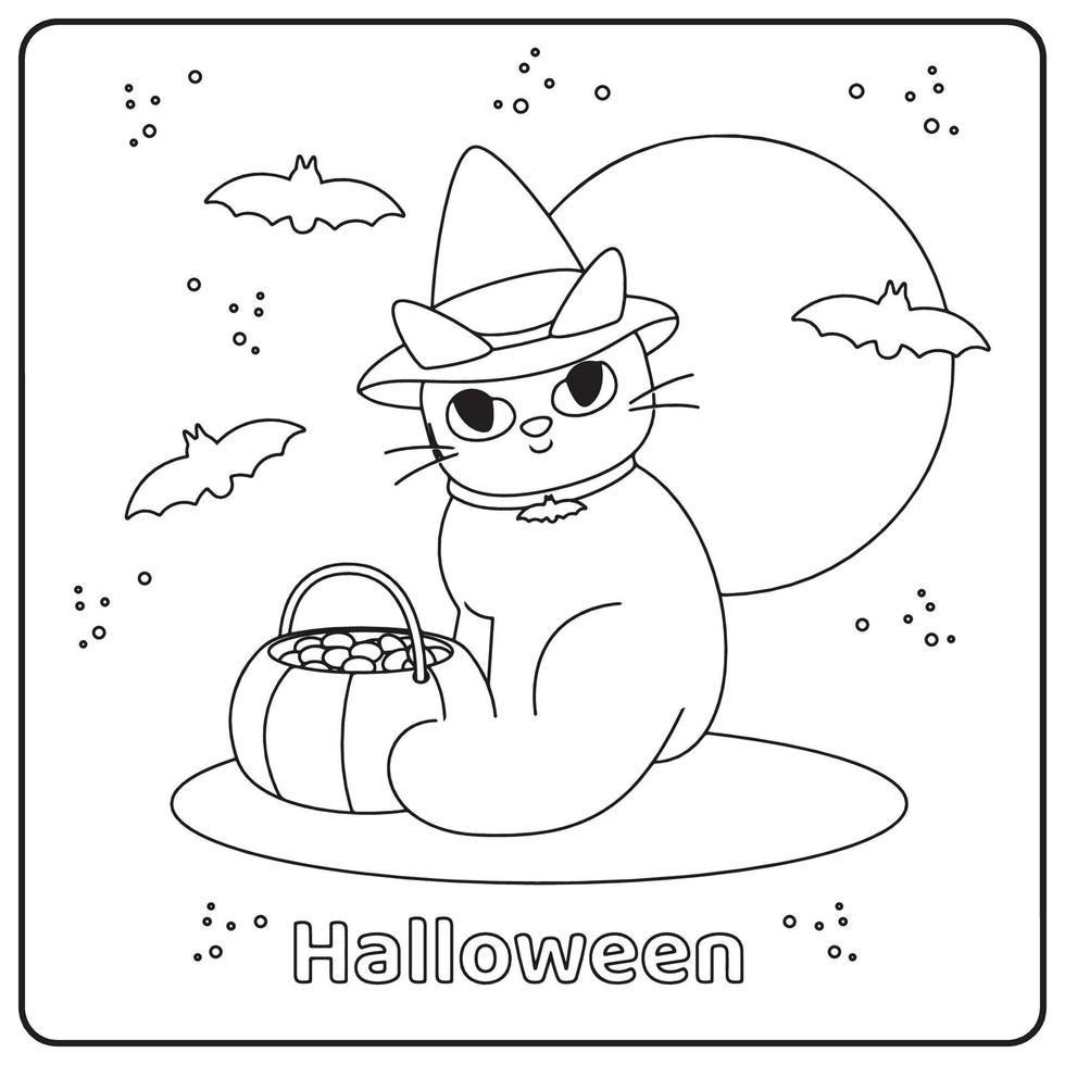 Disegni da colorare di gatti di halloween per bambini vettore