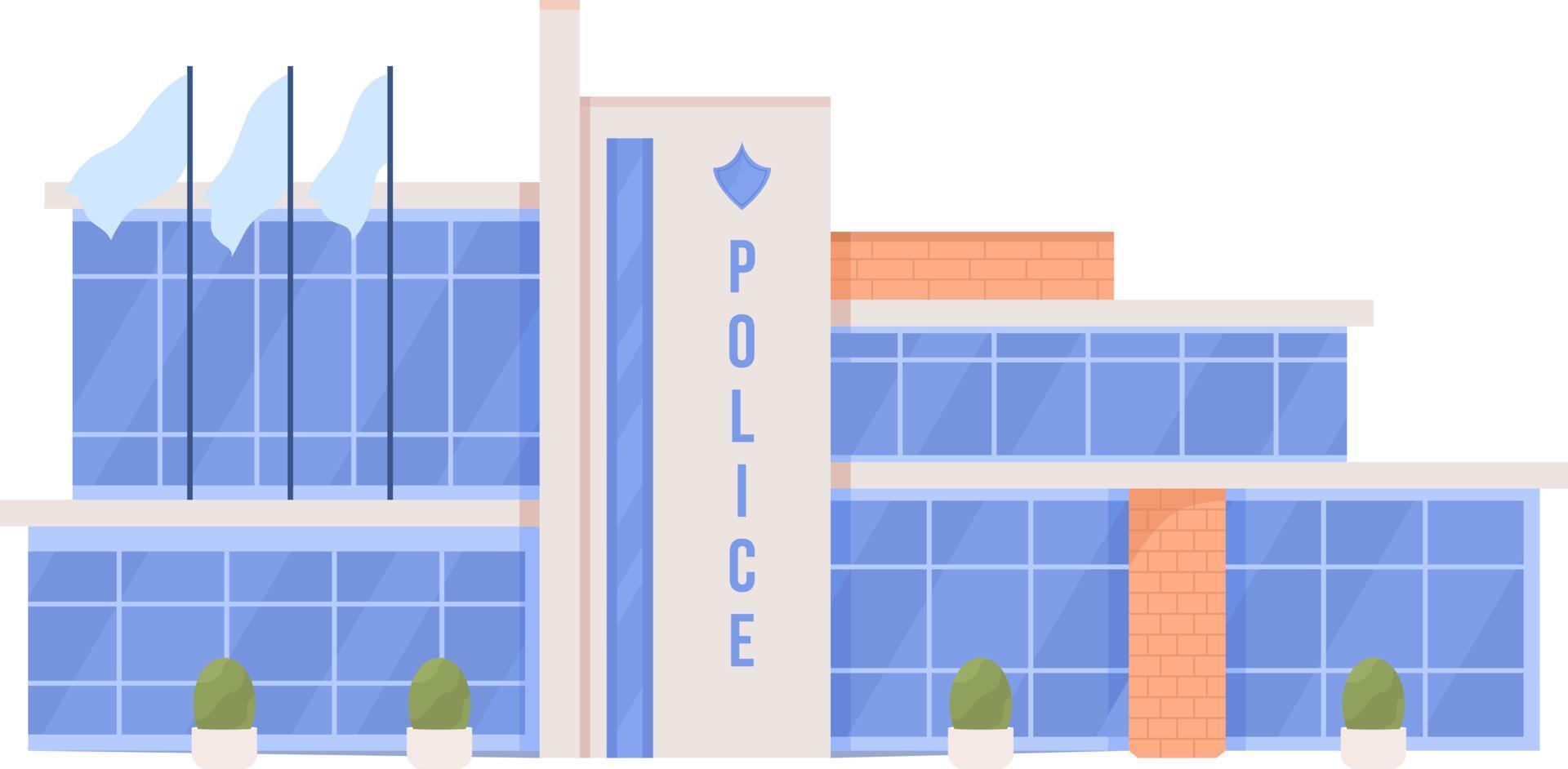 edificio dell'ufficio di polizia oggetto vettoriale di colore semi piatto