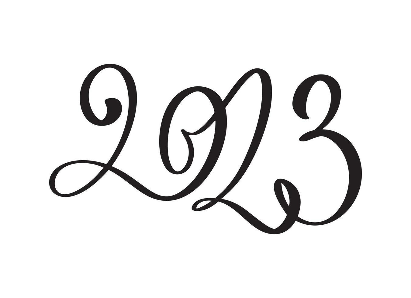 felice anno nuovo 2023 disegno di testo vettoriale. copertina del diario aziendale per il modello di progettazione 2023, illustrazione del banner della carta isolata su sfondo bianco vettore