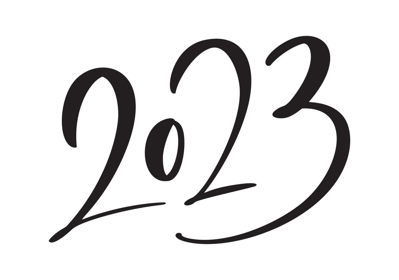 felice anno nuovo 2023 disegno di testo vettoriale. copertina del diario aziendale per modello di progettazione, illustrazione del banner della carta isolata su sfondo bianco vettore