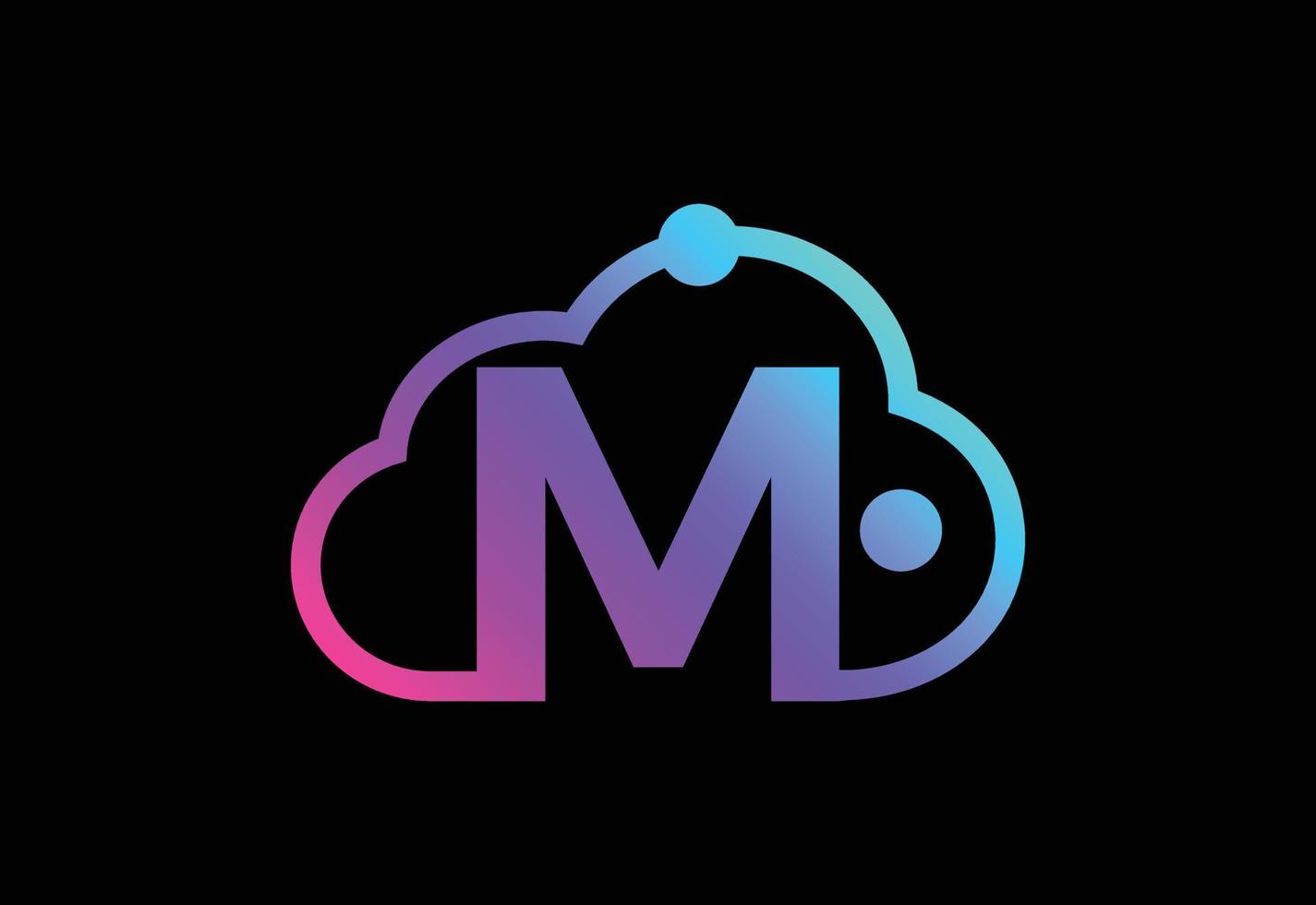 lettera del monogramma m iniziale con la nuvola. logo del servizio di cloud computing. logo della tecnologia cloud vettore